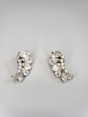 Weiss Crystal Teardrop Cluster Earrings - Silver Tone